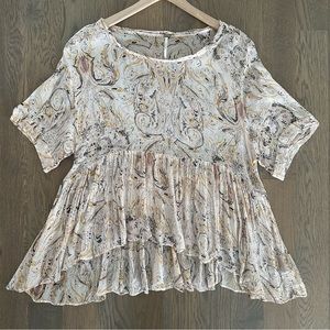 Free People Say You Will Paisley Chiffon Sheer Peplum Blouse in Cream Print M